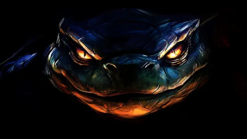 Low-key reptilian creature portrait with high-contrast rim lighting