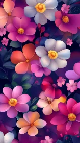 Vibrant Digital Flora Composition with Gradient Petals and Golden Centers.