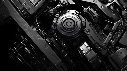 Midnight mechanical core in glossy black industrial array.