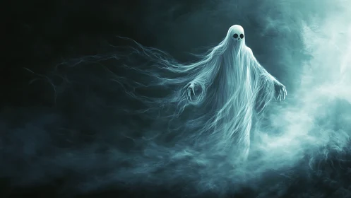 Spectral apparition rendered with volumetric fog and flowing light trails