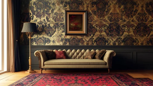 Elegant vintage living room blends classic textures and light.