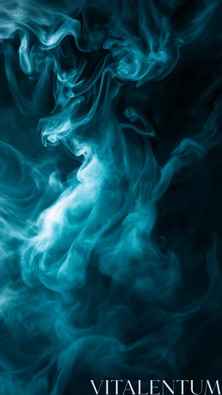 Blue-tinted smoke forms layered swirling plumes in darkness