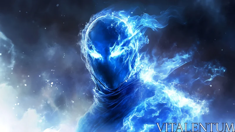 Stormborn spectral fire wraith blazing in electric blue haze.