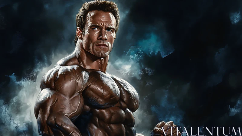 Thunder-shouldered titan in storm-lit, steel blue shadows.