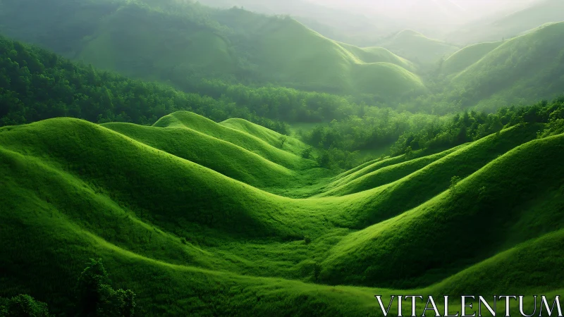 Emerald waves of hillside grass quietly imitate a living ocean