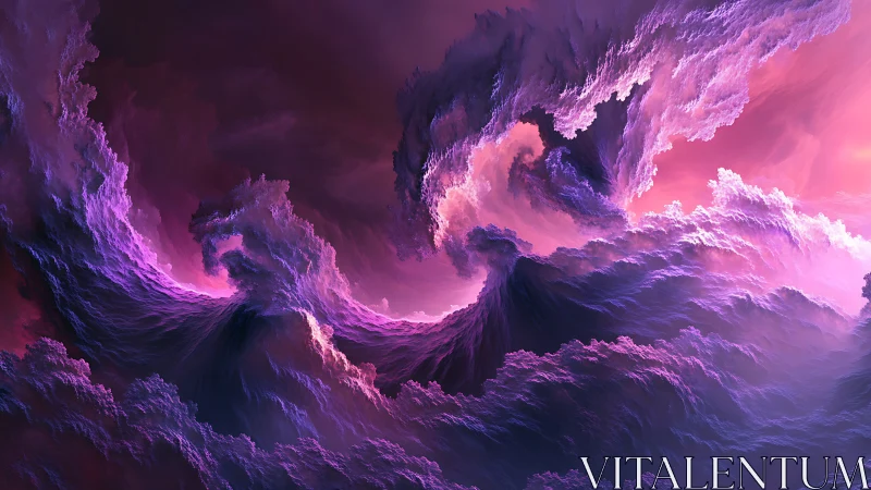 Fractal cloud formations in violet and magenta digital sky.