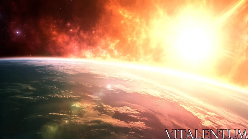 Solar flare erupts above Earth&rsquo;s limb in cinematic digital render
