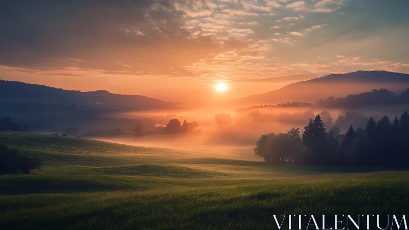 Sun spills over misty hills in a hush of waking countryside.