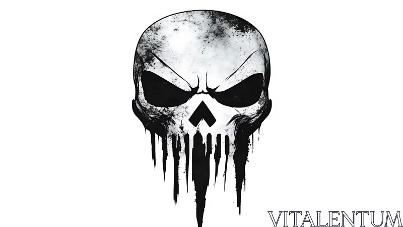 Grunge skull emblem with dripping lower jaw forms stark motif