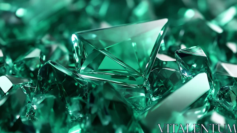 Faceted emerald crystals in sharp geometric close-up.