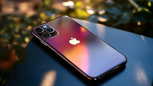 iPhone 11 Pro in Purple and Pink Gradient, Outdoor Setting.