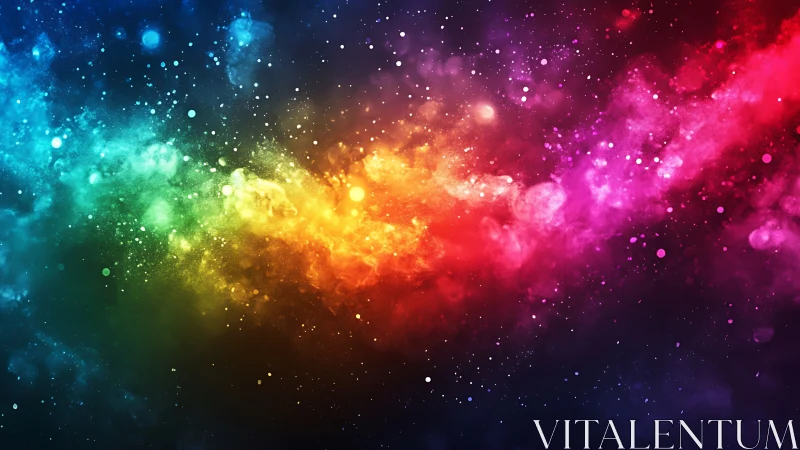 Chromatic nebula band arcs across deep space with radiant dust