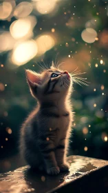 Photorealistic kitten portrait with luminous bokeh field.