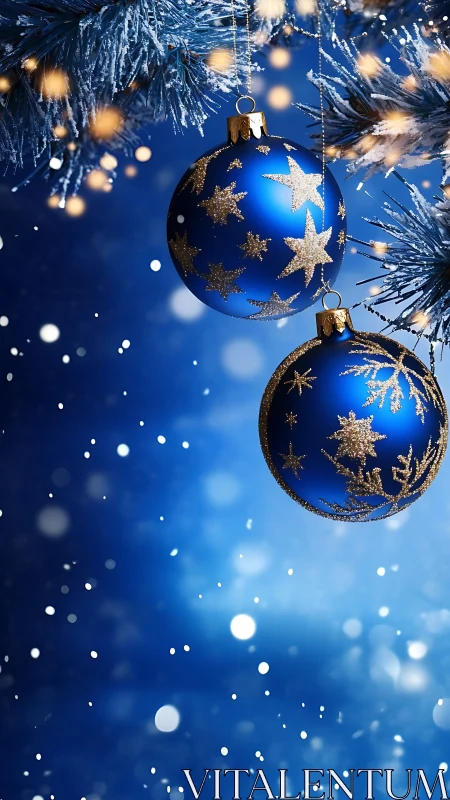 Midnight blue baubles waltz through glittering winter hush.