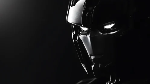 Robotic head model is rendered in high-contrast side lighting