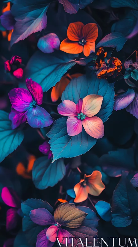 Neon Botanical: Luminous Flowers in Ultraviolet Darkness.