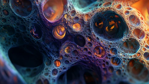 Bioluminescent fractal cells glow in a deep cosmic matrix