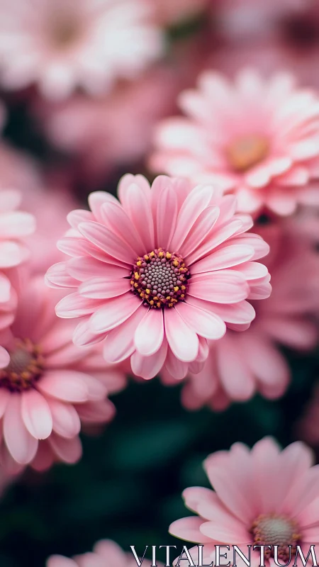Pink Gerbera Daisy With Golden Center In Bloom.