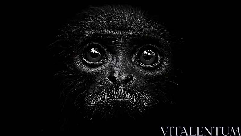 High-contrast primate portrait isolates gaze in deep black