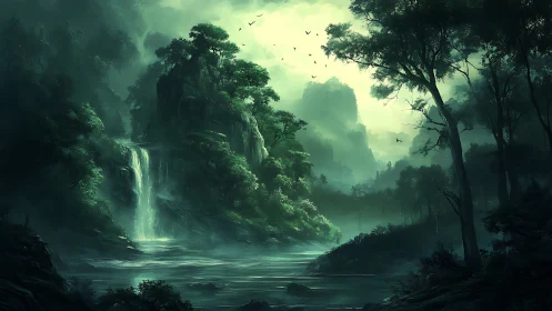 Emerald Cathedral Where Waterfalls Whisper Through Misty Valleys