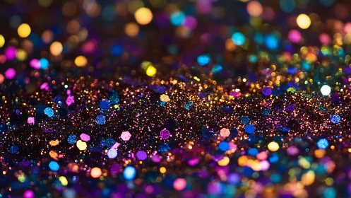 Vibrant Macro Shot of Multicolored Glitter Particles in Bokeh Style.