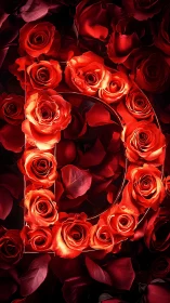 Glowing Red Rose Number Zero Floral Arrangement.