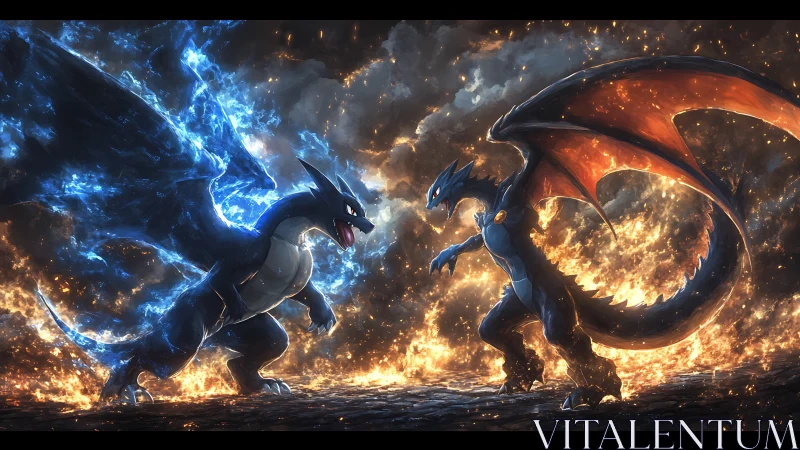 Twin dragon titans carve electric firestorms into the sky