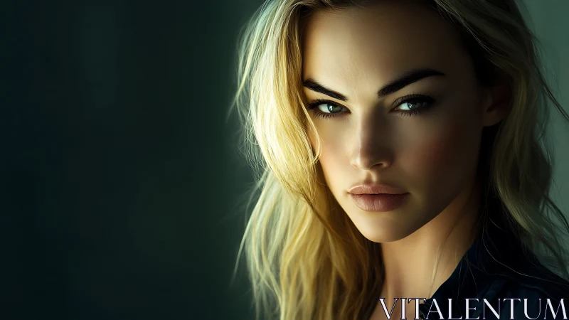 Gentle portrait of a blonde woman with calm, steady gaze.