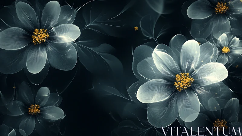 Luminescent Floral Geometry: Translucent Petals with Golden Centers.