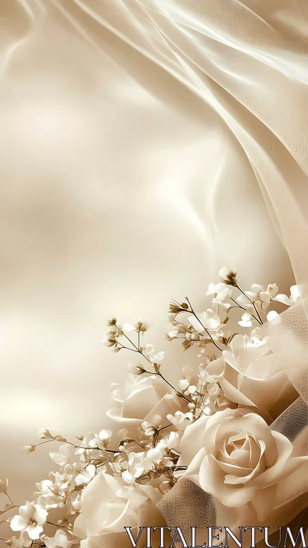 Monochromatic Floral Composition with Silk Fabric Layering.