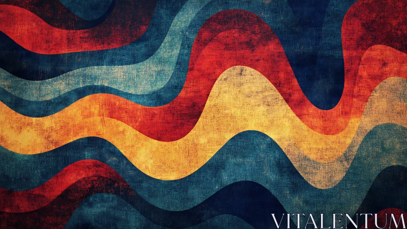 Retro wave bands ripple across textured abstract canvas.