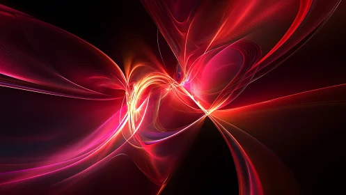 Radiant crimson light ribbons swirl in a graceful cosmic dance