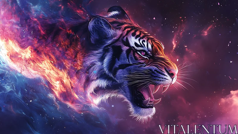 Cosmic tiger head rendered in vivid nebula-like colors.