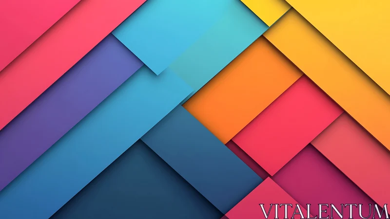 Layered geometric color panels create bold modern depth
