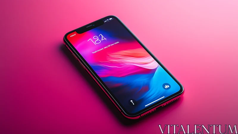 Premium Red Smartphone Displayed on Pink Background with Angled Perspective