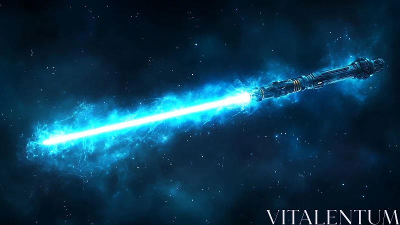 Celestial plasma saber casting neon light through space.