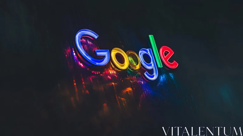 Google logo glows in vivid neon colors on dark background.