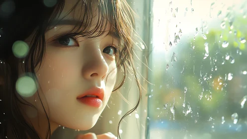 Rain-lit portrait deploys shallow depth with soft bokeh refractions