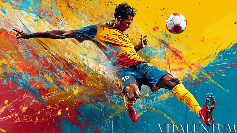 Dynamic soccer volley captured in vivid abstract digital motion