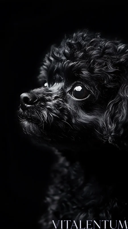 Side profile portrait captures small curly haired black dog