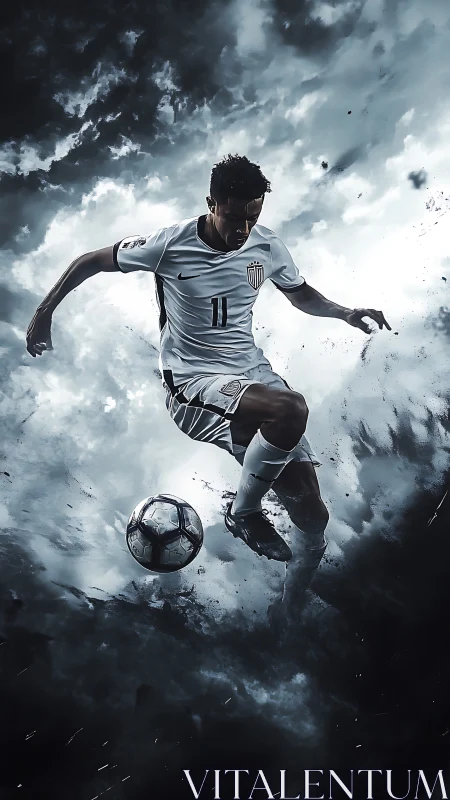 Storm-slicing striker suspended in a swirling sky of smoke.