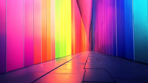 Radiant rainbow corridor inviting you into glowing color magic.