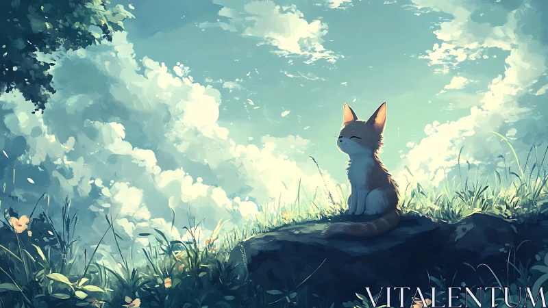 Solitary Fox Dreams Upon a Sunlit Hillside