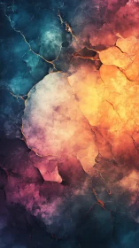 Cracked nebula stone glows with teal, amber and violet light.