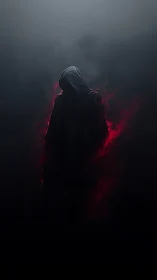Hooded spectral figure shrouded in red smoke glow.