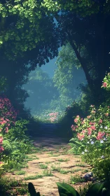 Portal to Radiance: Luminous Gateway Through Emerald Canopy.