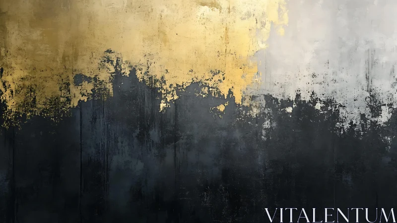 Abstract gold, black, and gray textured painting in modern style.