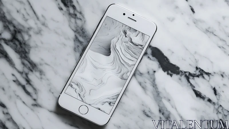White smartphone resting diagonally on cool marble surface