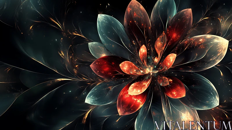 Radiant fractal flower blooms in luminous cosmic darkness