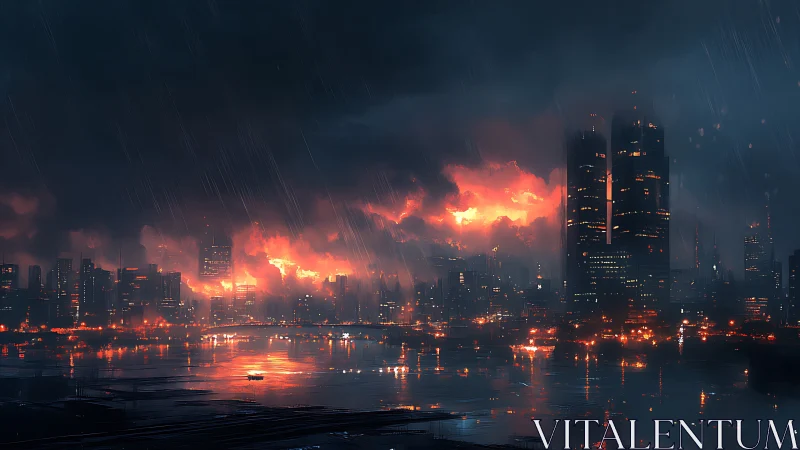 Apocalyptic Cityscape: Inferno Engulfs Metropolitan Skyline